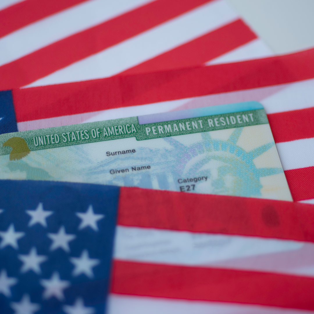 US Flag and Green Card