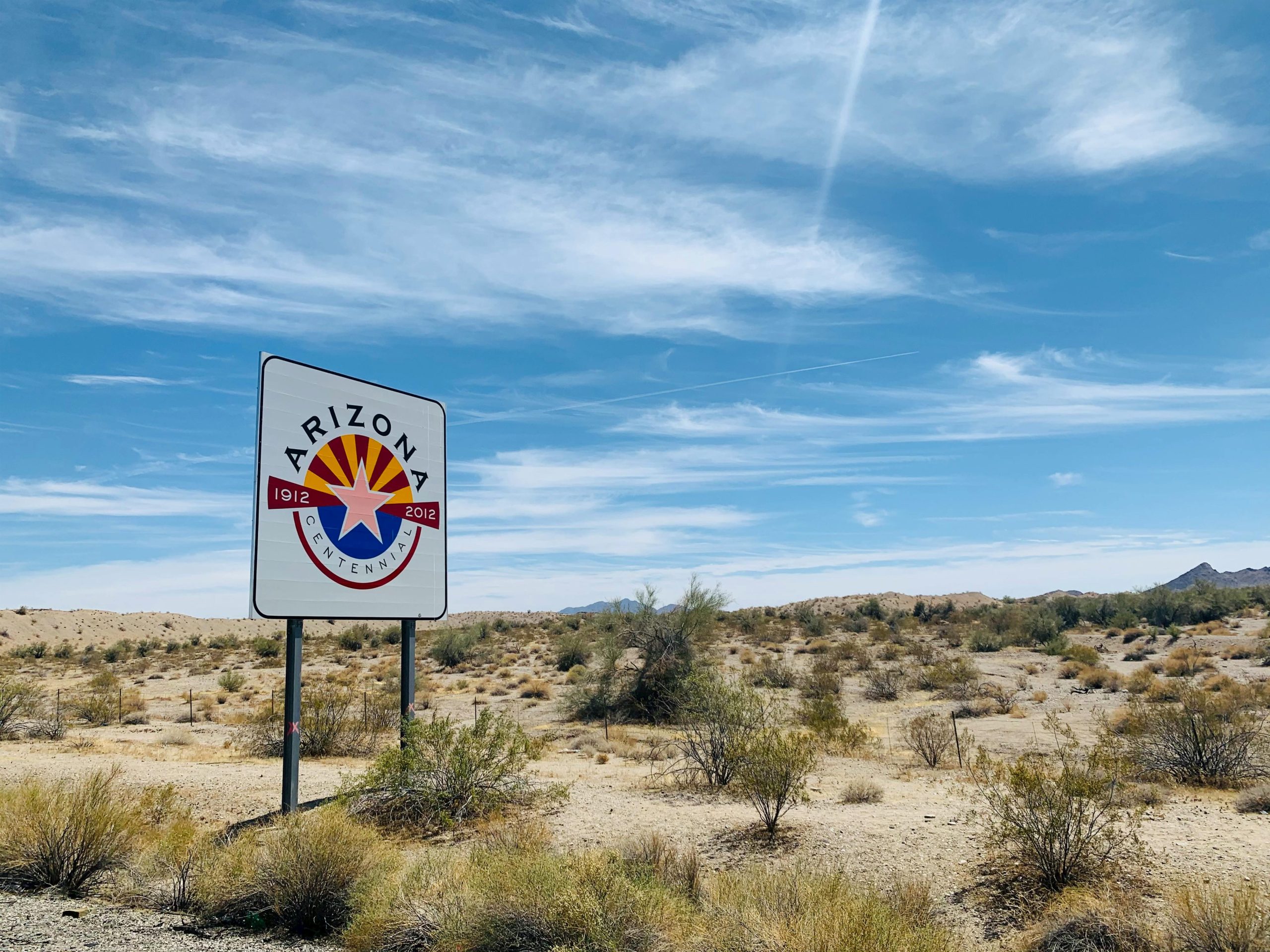 Arizona Centennial Signboard in the Desert